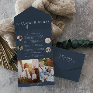 Invitation Tout En Un Moderne Chic Marine Bleu Joyeux Noël Multi Photo