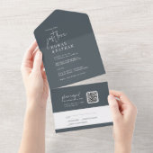 Invitation Tout En Un Moderne Chic Marine Bleu Just Love QR Code Mariage (Déchirure)