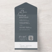 Invitation Tout En Un Moderne Chic Marine Bleu Just Love QR Code Mariage (À l'intérieur)
