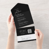 Invitation Tout En Un Moderne Chic noir foncé Juste aimer QR Code Mariag (Déchirure)