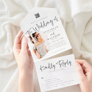 Invitation Tout En Un Moderne Chic Simple Photo QR Repas Option Mariage