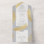 Invitation Tout En Un Moderne Chic Tropical Gold Palm Mariage gris clair (À l'intérieur)