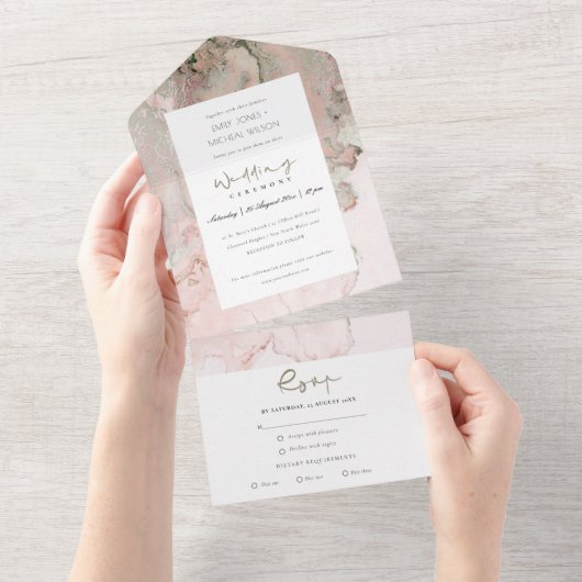 INVITATION TOUT EN UN MODERNE DUSKY BLUSH ROSE ROSE OR AGATE MARIAGE AL (Déchirure)