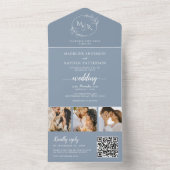 Invitation Tout En Un Moderne Dusty Blue 3 Photo Floral Wreath Mariage (À l'intérieur)