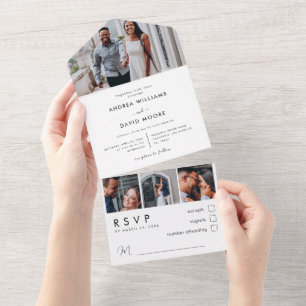 Invitation Tout En Un Moderne Elegant 4 Photo Collage minimaliste Mariag