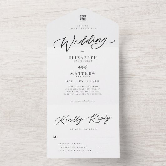 Invitation Tout En Un Moderne Elegant Chic Simple QR Code Mariage (À l'intérieur)