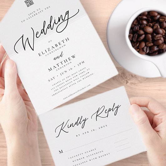 Invitation Tout En Un Moderne Elegant Chic Simple QR Code Mariage