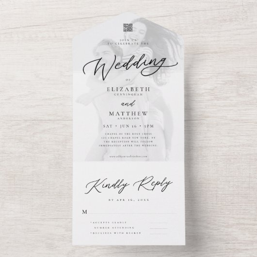 Invitation Tout En Un Moderne Elegant Chic Simple QR Code Mariage Photo (À l'intérieur)