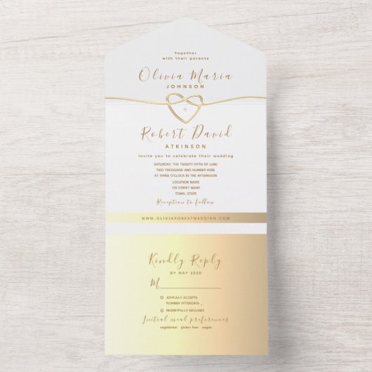 Invitation Tout En Un Moderne Elegant Mariage de calligraphie or (À l'intérieur)