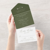 Invitation Tout En Un Moderne Élégant Monogramme Olive Green Mariage (Déchirure)