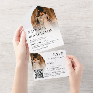 Invitation Tout En Un Moderne élégant QR Code 2 Photo Mariage unique