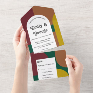 Invitation Tout En Un Moderne élégant rétro coloré Abstrait Art Mariage