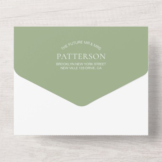 Invitation Tout En Un Moderne Elegant Sage Green 2 Photo RSVP Mariage (Verso)