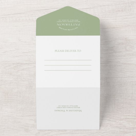 Invitation Tout En Un Moderne Elegant Sage Green 2 Photo RSVP Mariage (Dehors)
