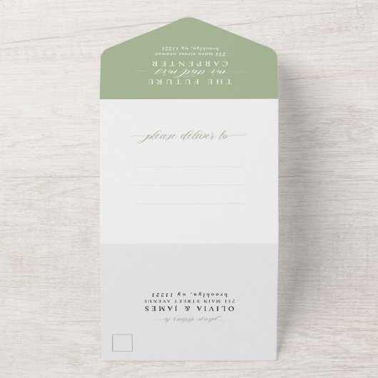 Invitation Tout En Un Moderne Elegant Sage Green Photo RSVP Mariage (Dehors)
