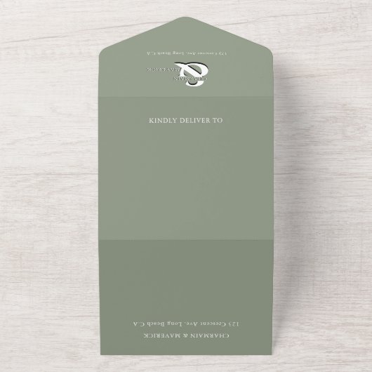 Invitation Tout En Un Moderne Elegant Sage Green QR Code Mariage (Dehors)