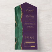 Invitation Tout En Un Moderne Emerald Green Gold Agate violet Mariage (À l'intérieur)