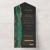 Invitation Tout En Un Moderne Emerald Green Or Agate Mariage foncé (À l'intérieur)