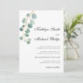 Invitation Tout en un moderne Eucalyptus Typographie Mariage (Debout devant)