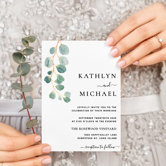 Invitation Tout en un moderne Eucalyptus Typographie Mariage