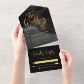 Invitation Tout En Un Moderne Faux Gold et Black Overlay | Mariage photo (Déchirure)