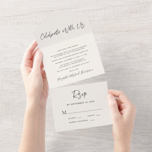 Invitation Tout En Un Moderne Fêter Avec Nous Crème Mariage Réception (Déchirure)