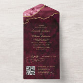 Invitation Tout En Un Moderne Golden Burgundy Marble Agate Mariage (À l'intérieur)
