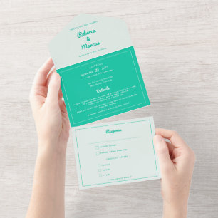 Invitation Tout En Un Moderne Gras Emerald Mint Green Retro Vibes Mariag