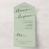 Invitation Tout En Un Moderne Green Chic Mariage Élégant Nom Script (À l'intérieur)