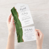 Invitation Tout En Un Moderne Hunter Green Gold Agate Repas Choice Maria (Déchirure)