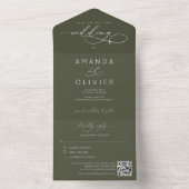 Invitation Tout En Un Moderne Mariage Élégant Chic Calligraphie Vert fon (À l'intérieur)