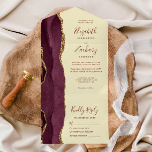 Invitation Tout En Un Moderne mariage or bourgogne agate jaune beurre