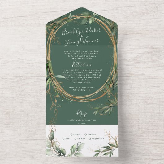 Invitation Tout En Un Moderne Moss foncé Sage Verdure Eucalyptus Mariage (À l'intérieur)