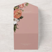 Invitation Tout En Un Moderne Peach Mimosa Floral Pink QR Code (Dehors)