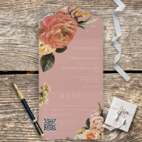 Moderne Peach Mimosa Floral Pink QR Code