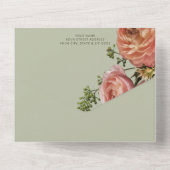 Invitation Tout En Un Moderne Pêche Mimosa Floral Vert Détails (Verso)