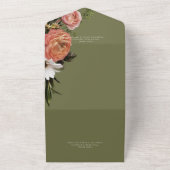 Invitation Tout En Un Moderne Pêche Mimosa Sage Floral Vert QR Code (Dehors)