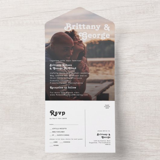 Invitation Tout En Un Moderne Retro Lettrer Faded Photo Seal et Envoyer (À l'intérieur)