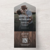 Invitation Tout En Un Moderne Rustique Bois extérieur Mariage QR Code (À l'intérieur)