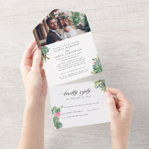 Invitation Tout En Un Moderne Rustique Cactus Succulent Photo Boho Maria