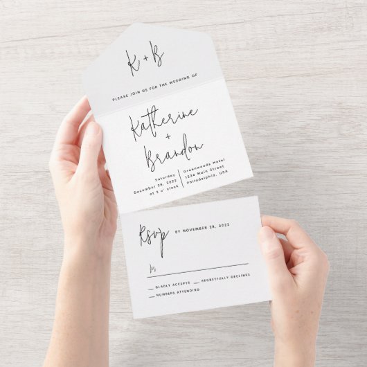 Invitation Tout En Un Moderne Script Calligraphie Monogramme Mariage (Déchirure)