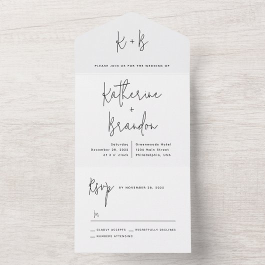 Invitation Tout En Un Moderne Script Calligraphie Monogramme Mariage (À l'intérieur)