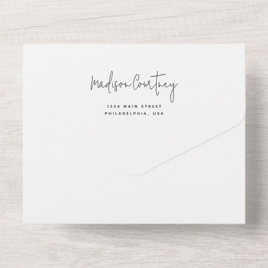 Invitation Tout En Un Moderne Script Calligraphie Monogramme Mariage (Verso)