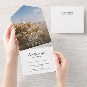 Invitation Tout En Un Moderne Simple Bold Mariage photo romantique