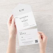 Invitation Tout En Un Moderne simple élégant monogramme qr code mariage (Déchirure)