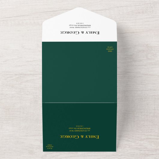 Invitation Tout En Un Moderne simple Emerald Green Mariage or (Dehors)