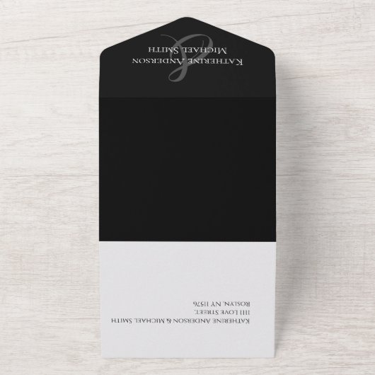Invitation Tout En Un Moderne simple Mariage noir et blanc (Dehors)