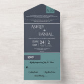 Invitation Tout En Un Moderne Simple Marine Bleu Turquoise Mariage éléga (À l'intérieur)