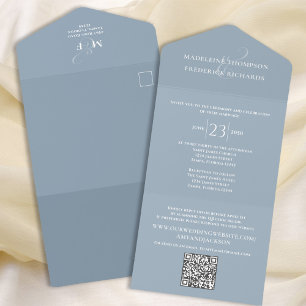 Invitation Tout En Un Moderne Simple Minimaliste Bleu Poussiéreux Répo