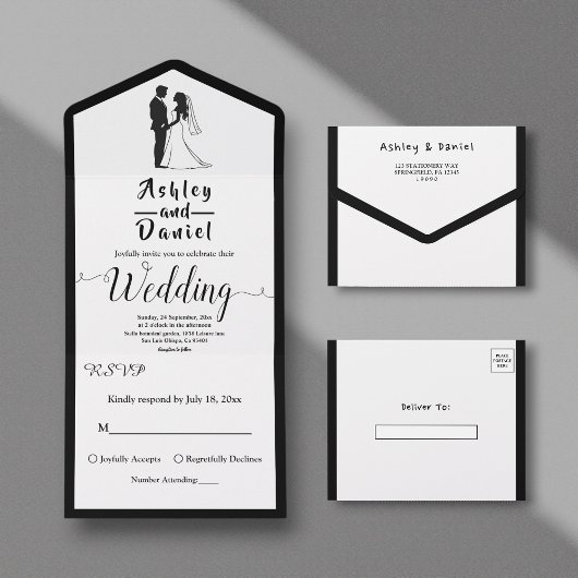 Invitation Tout En Un Moderne Simple Noir Et Blanc Mariage Calligraphie